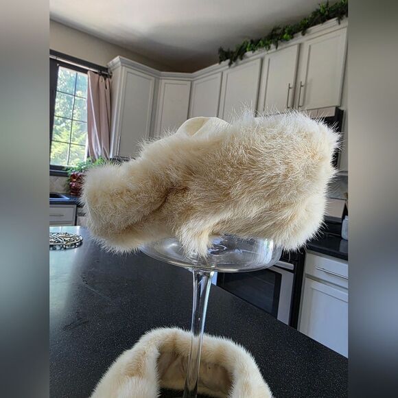 Cream Real Fur Pillbox Hat And Neck Wrap Collar Set Vintage - Picture 4 of 12